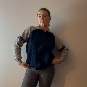 1970s Blue and Grey Zip Up Sweatshirt